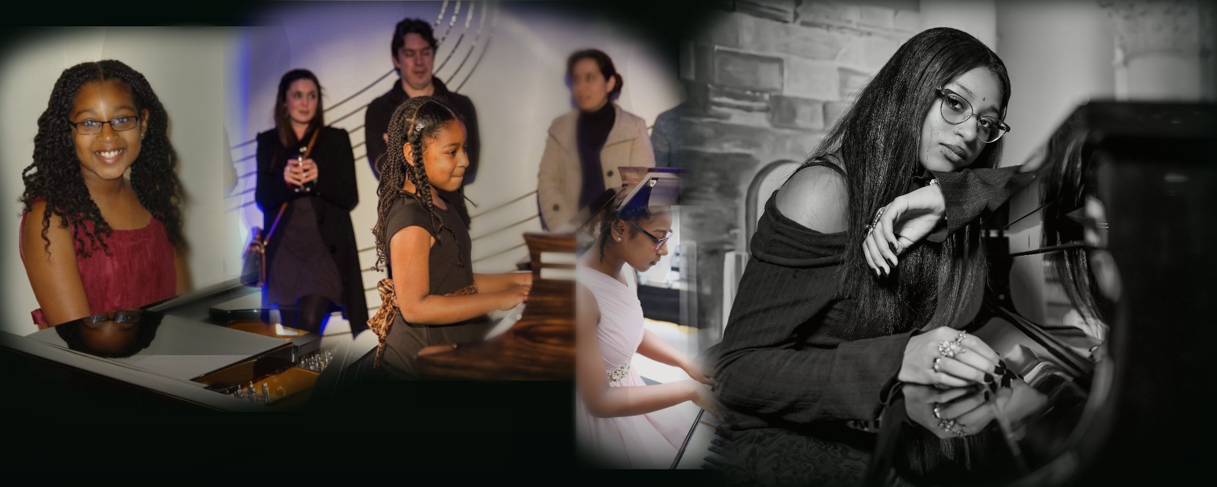 A photographic timeline of Alanna Crouch at the piano from childhood performances to the present day.