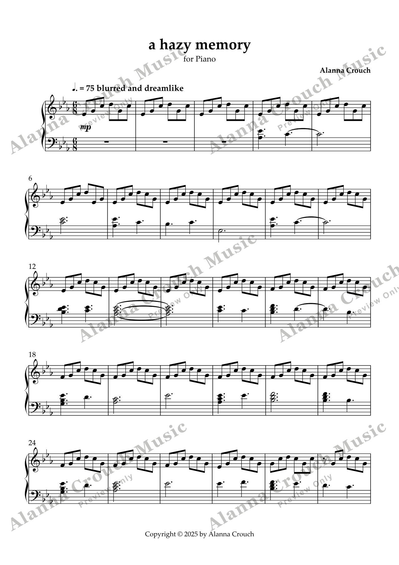 Score page 1 preview of A Hazy Memory sheet music