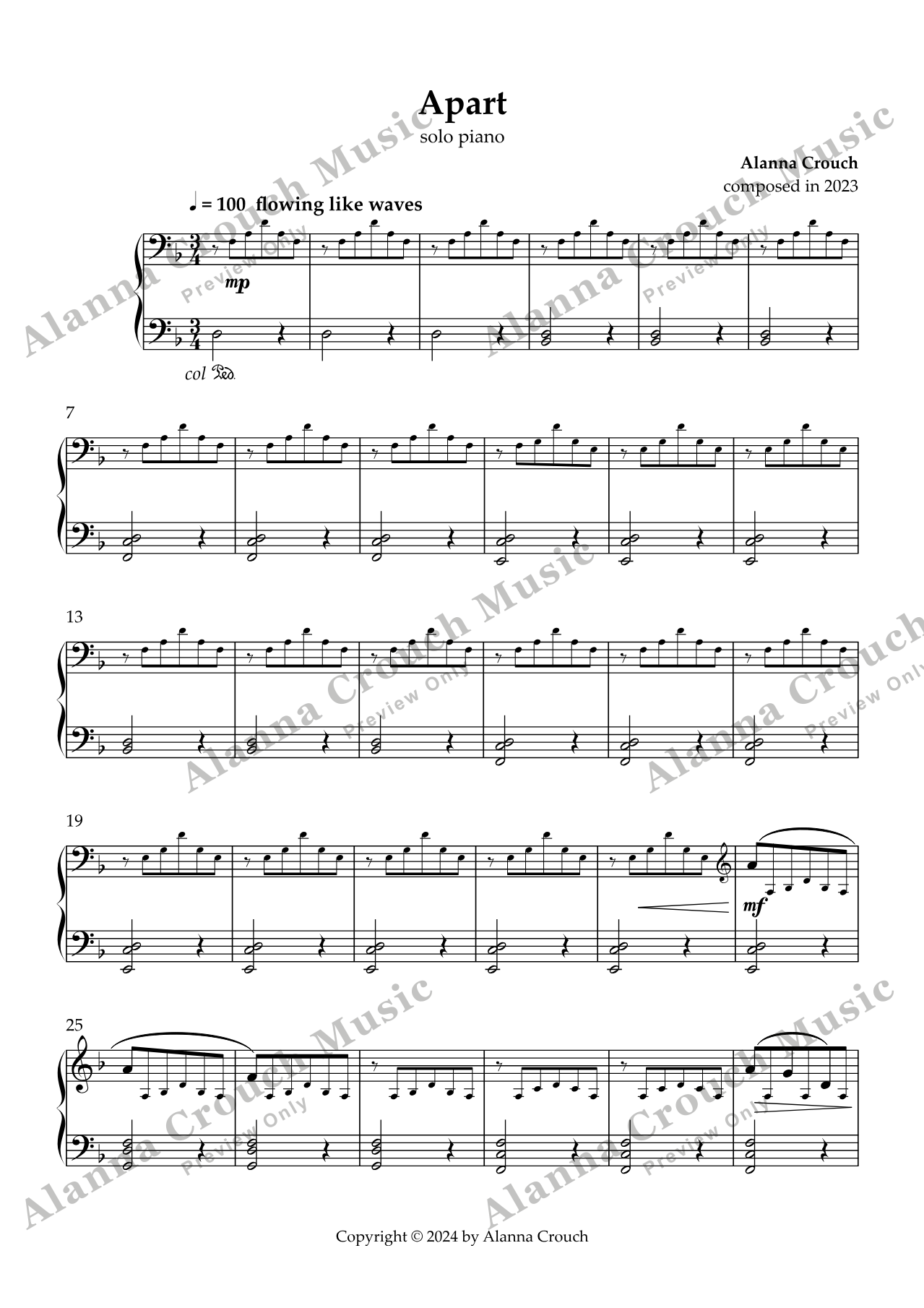 Score page 1 preview of Apart sheet music