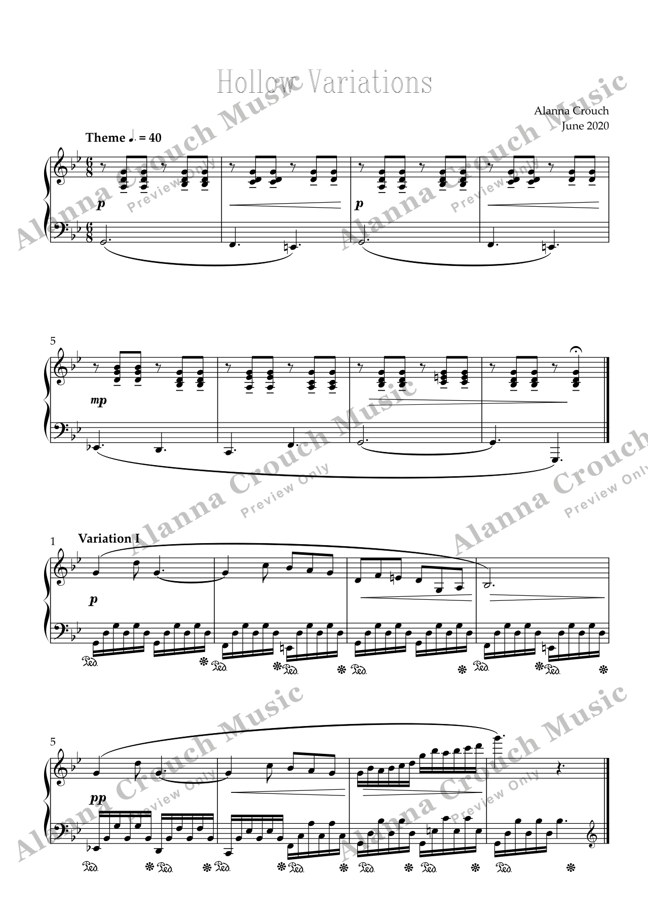 Score page 1 preview of Hollow Variations sheet music