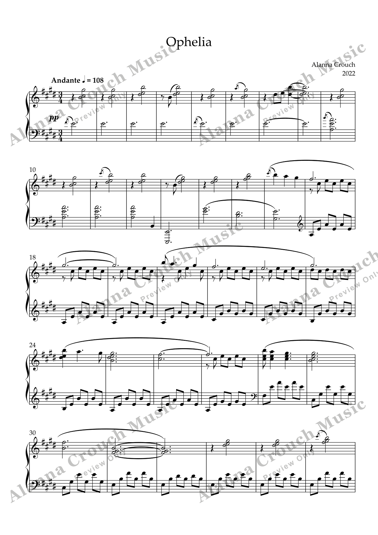 Score page 1 preview of Ophelia sheet music