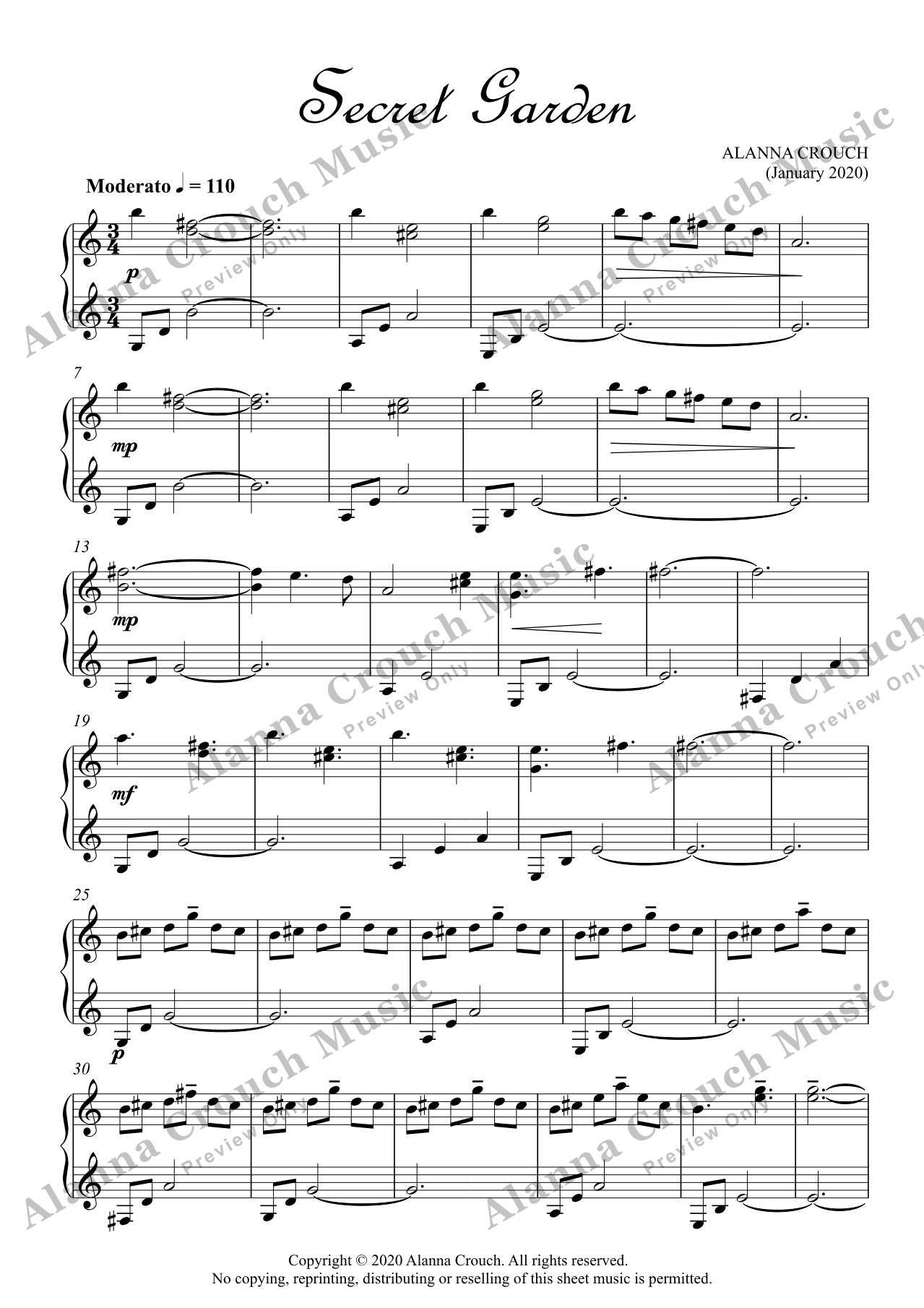 Score page 1 preview of Secret Garden sheet music