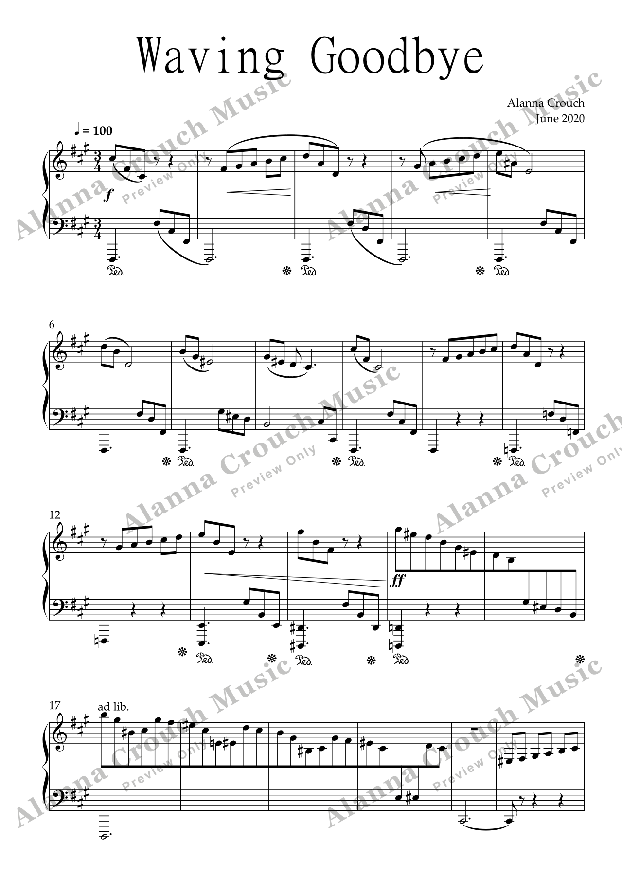 Score page 1 preview of Waving Goodbye sheet music